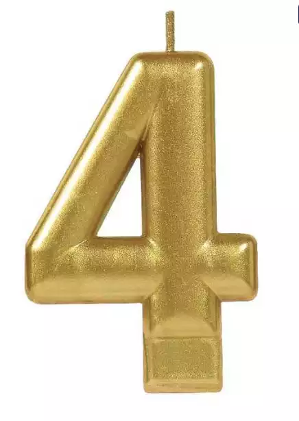Gold 4 number cake candle