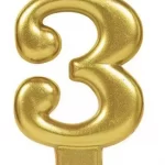 Gold 3 number cake candle