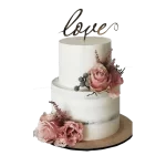 2 tier wedding cake with love topper